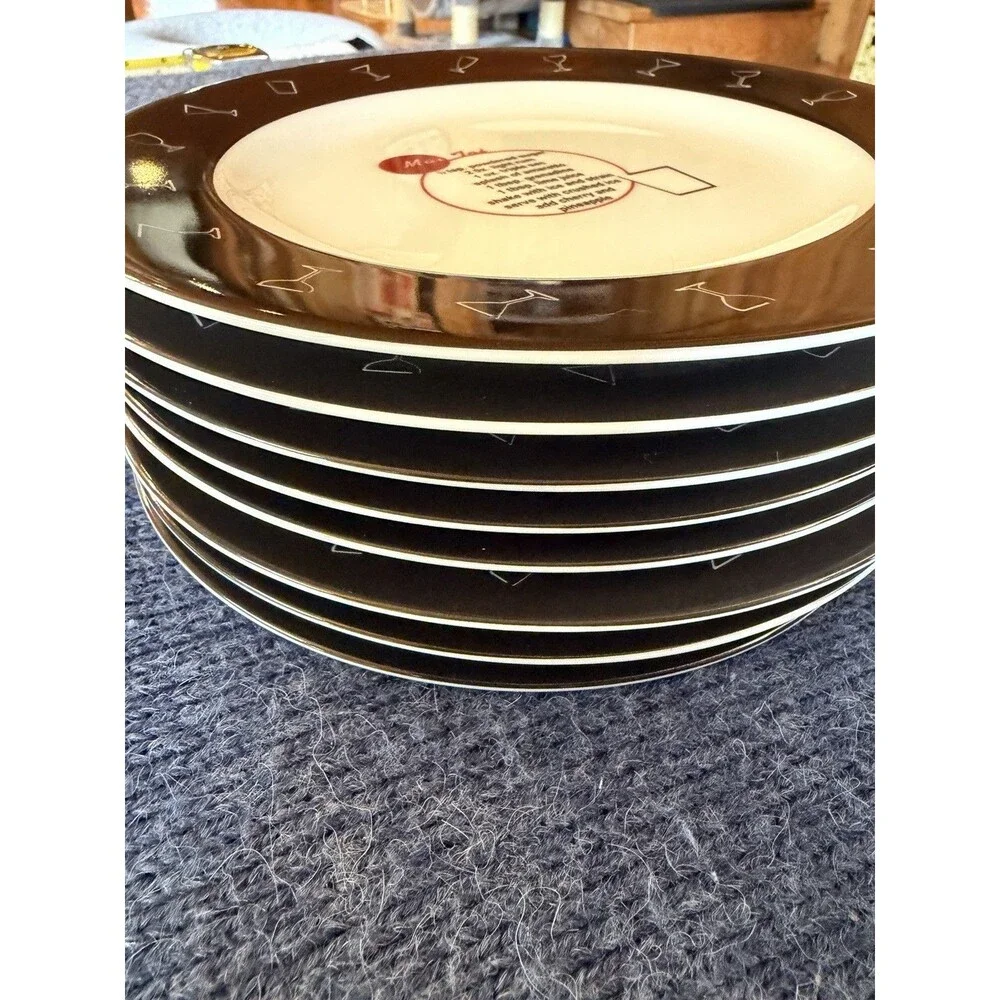 POTTERY BARN Retro Bar Mixed Drinks 8.25 Salad Dessert Appetizer Plates Set of 8